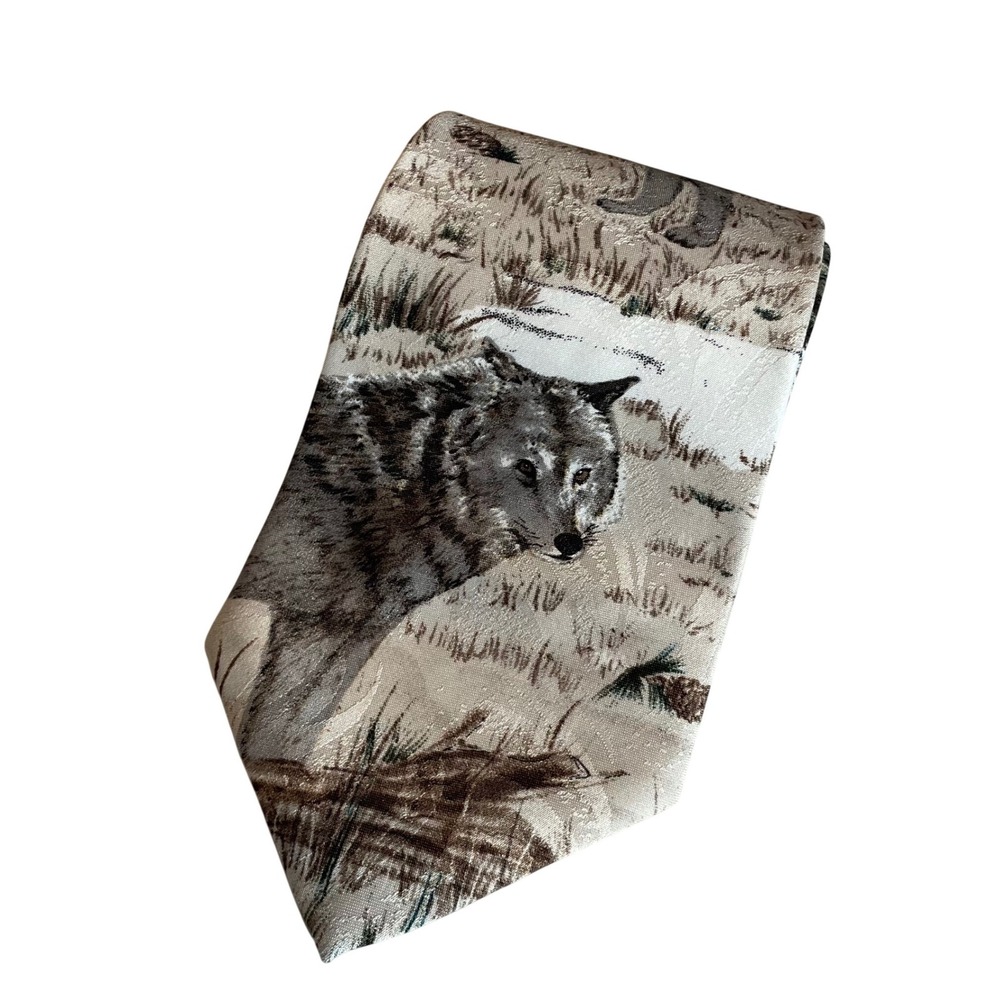 VTG Animal Tracks Watchful Wolves 1995 Lynell LW Bradshaw Novelty Necktie Mens - Picture 2 of 7